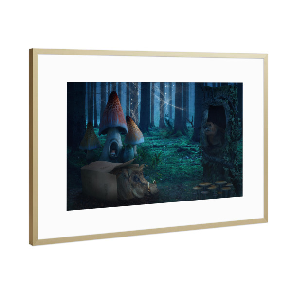 Poster mit Rahmen Gold "Märchenhafter Wald" artboxONE - Natur,Für Kinder,Tiere,Fiktion,Lustig