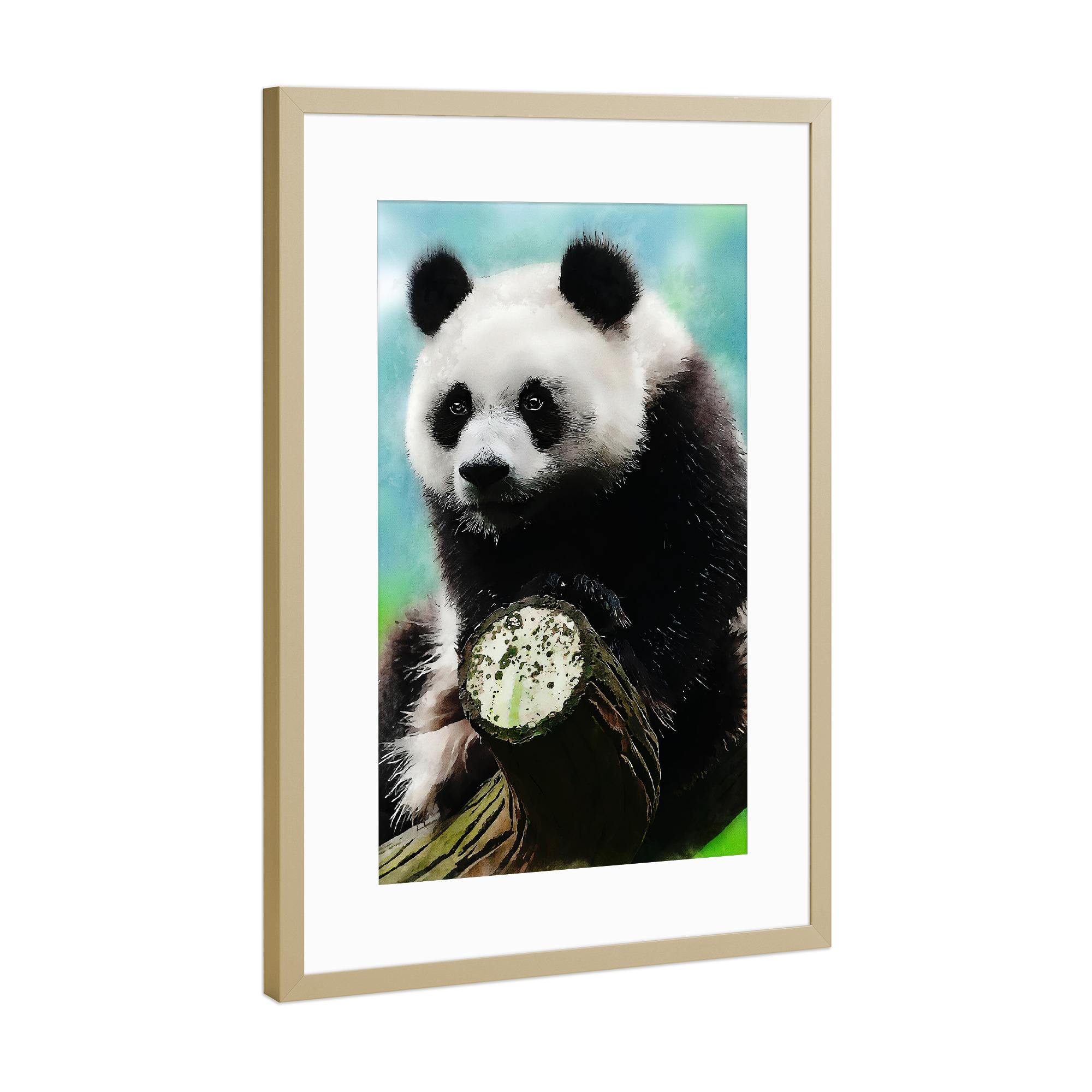 Poster mit Rahmen Gold "Panda Bear" artboxONE - Natur,Tiere - Panda,Bear,Bears,Animal,Animals,Cute,Tier,Bär,Natur,Nature,Holz,Wood