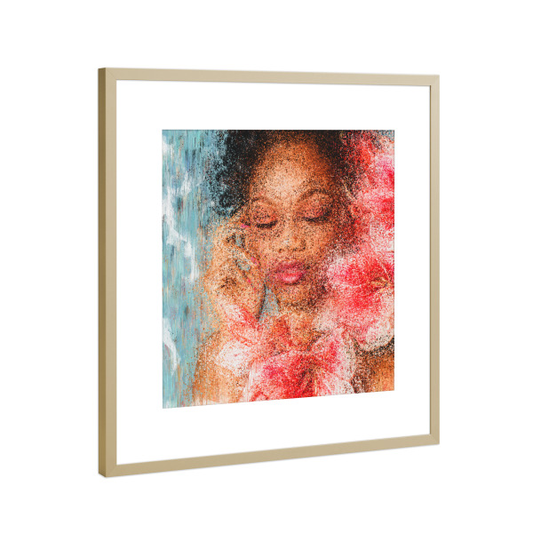 Poster mit Rahmen Gold "Woman on Flowers" artboxONE - Floral,Menschen