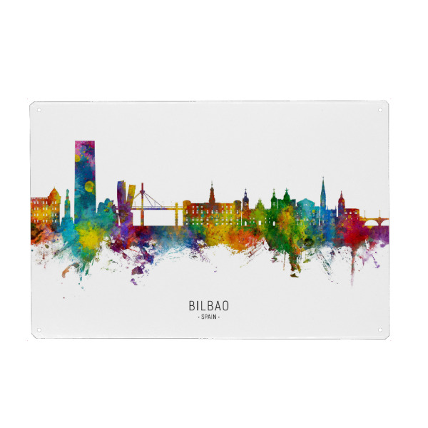 Metall Poster "Bilbao Spain Skyline txt" artboxONE - Städte