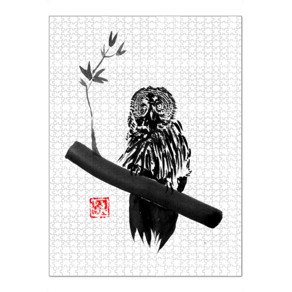 Puzzle Ravensburger "Owl on the branch" artboxONE - Natur,Tiere - Owl,Sumie,Japan,Eule,Natur,Nature,Schwarzweiß,Blackandwhite - Bild owl