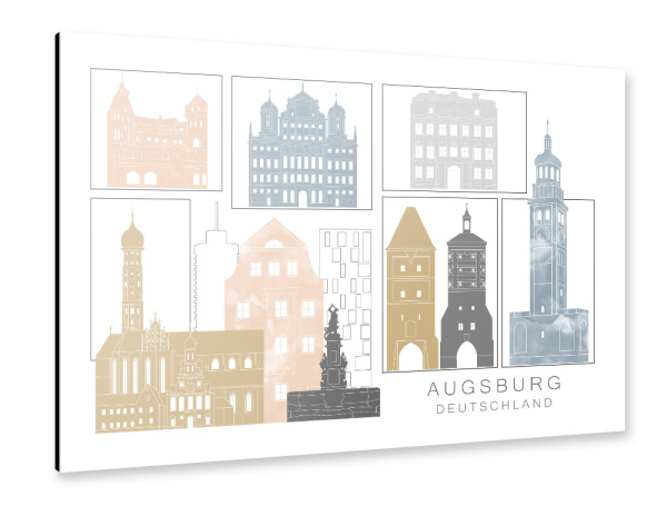 Alu-Dibond "Augsburg skyline earth" 30x20 cm artboxONE