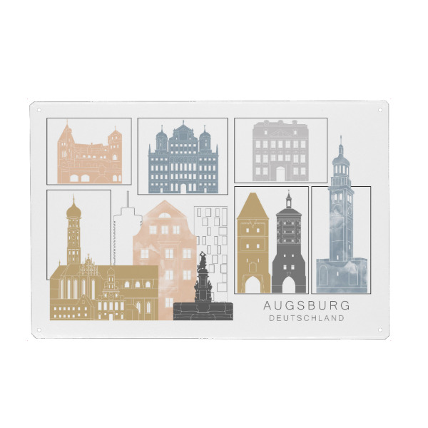 Holzbild "Augsburg skyline earth" artboxONE - Städte,Reise,Architektur