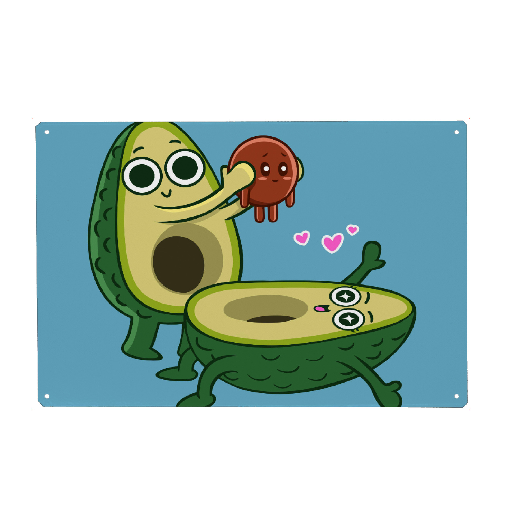 Metall Poster "Avocado delivery" artboxONE - Essen & Trinken / Obst & Gemüse - Avocado,Bone,Food,Kawaii,Essen,Comic,Lustig,Funnx,Kinder,Nursery