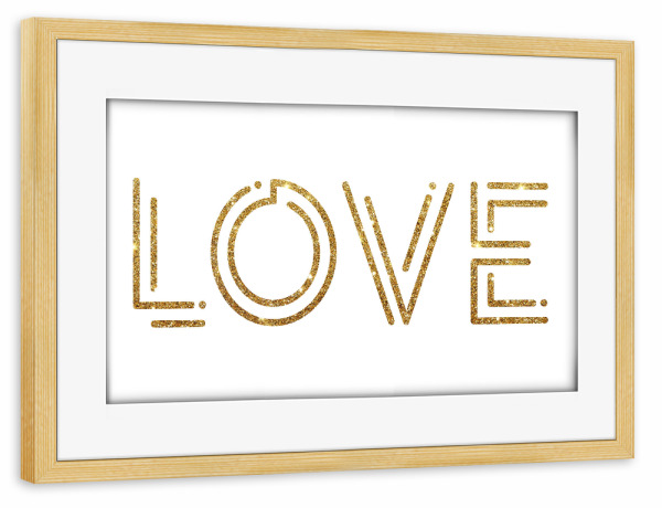 Poster mit Rahmen kiefer "LOVE golden" artboxONE - Typografie,Liebe,Weihnachten