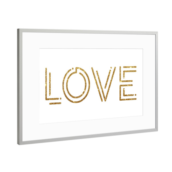 Poster mit Rahmen Silber "LOVE golden" artboxONE - Typografie,Liebe,Weihnachten