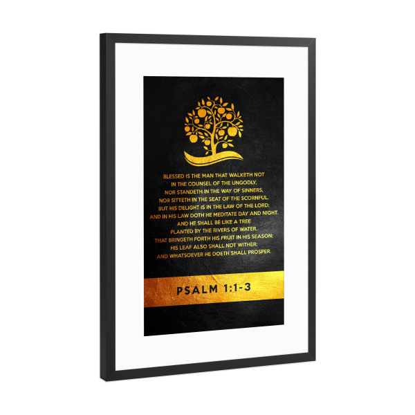 Poster mit Rahmen Schwarz (Metallic) "Psalm 1:1-3" artboxONE - Typografie,Natur