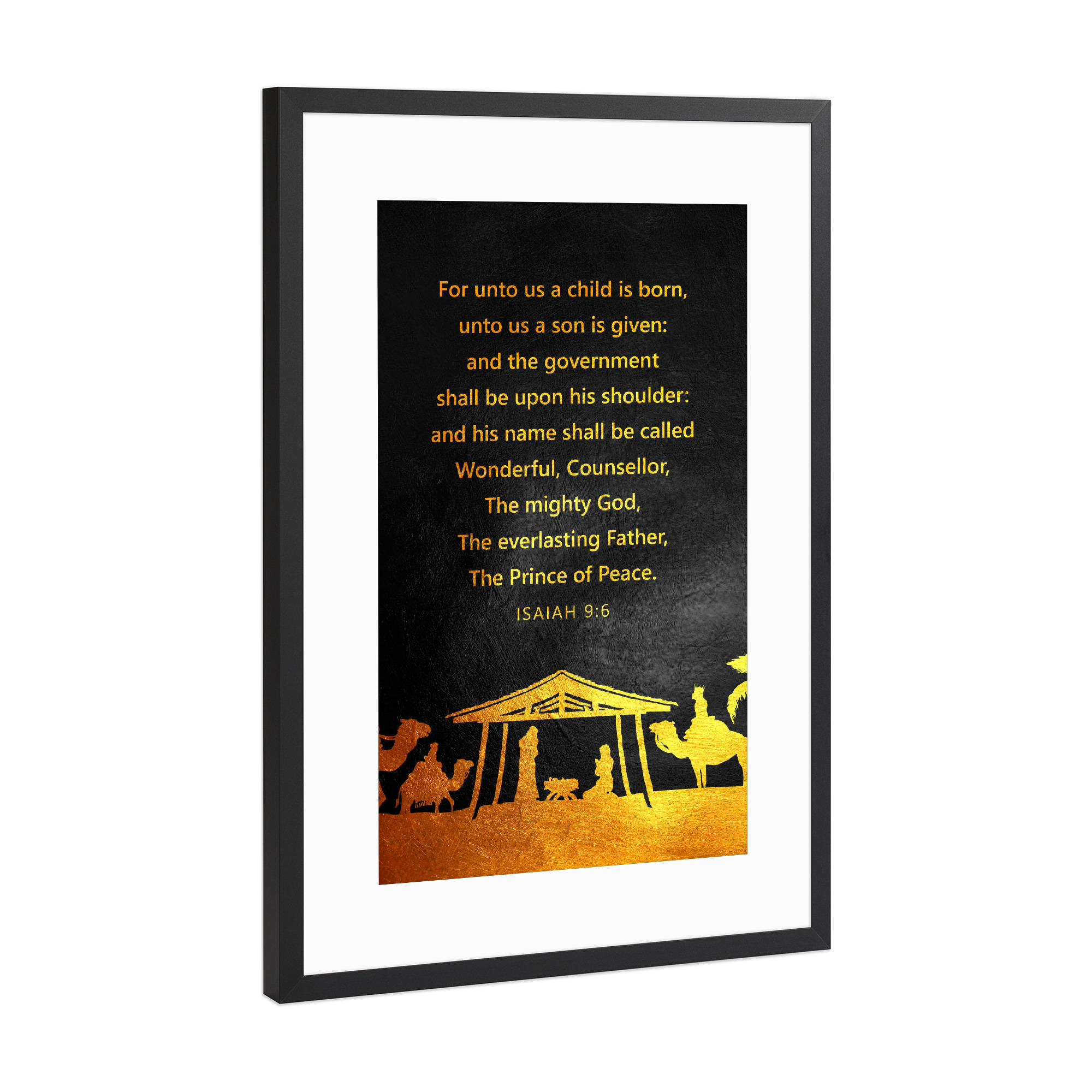 Poster mit Rahmen Schwarz (Metallic) "Isaiah 9:6" artboxONE - Typografie