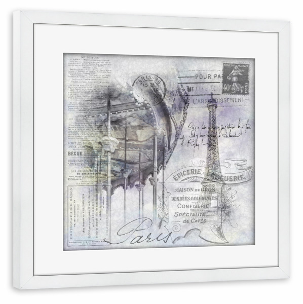 Poster mit Rahmen weiß "Paris Collage | Eiffelturm" artboxONE - Städte,Typografie,Städte / Paris