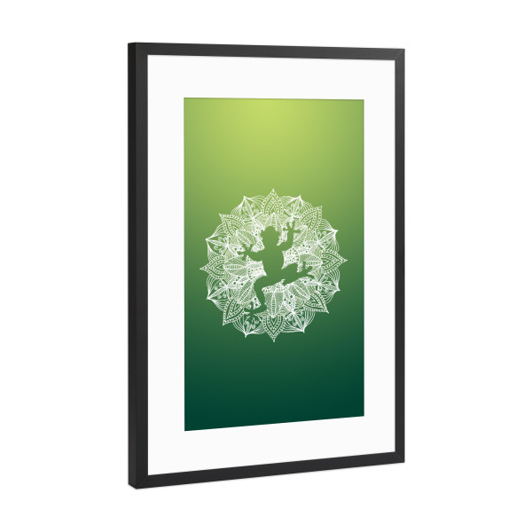 Poster mit Rahmen Schwarz (Metallic) "Mandala Circle Green Frog" artboxONE - Für Kinder,Tiere