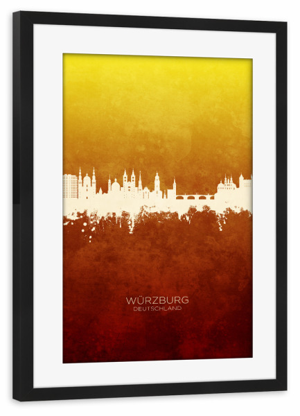 Poster mit Rahmen schwarz "Würzburg Skyline RedYellow" artboxONE - Städte