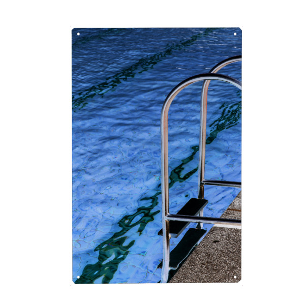 Metall Poster "Aqua House" artboxONE - Abstrakt - Angles,Geometry,Pool,Swimming pool,Schwimmen,Schwimmbad,Einstieg,Abstieg,Water,Wasser,Swimmingpool