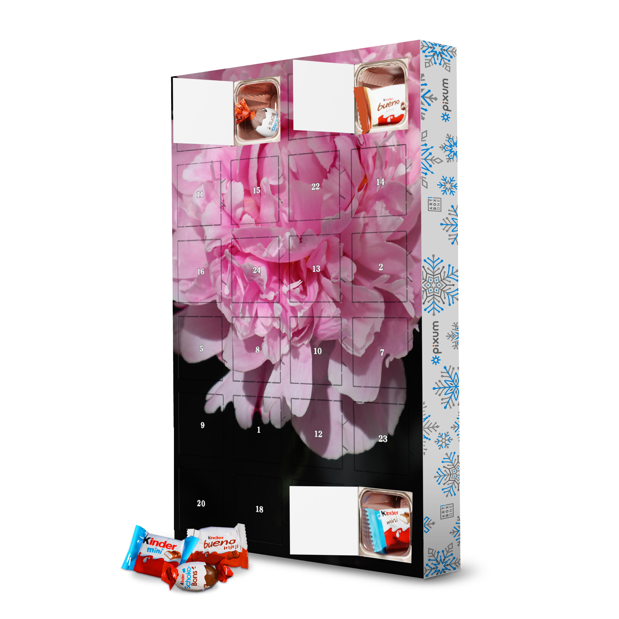 Adventskalender mit Produkten von Kinder Pink peony art artboxONE Adventskalender Floral