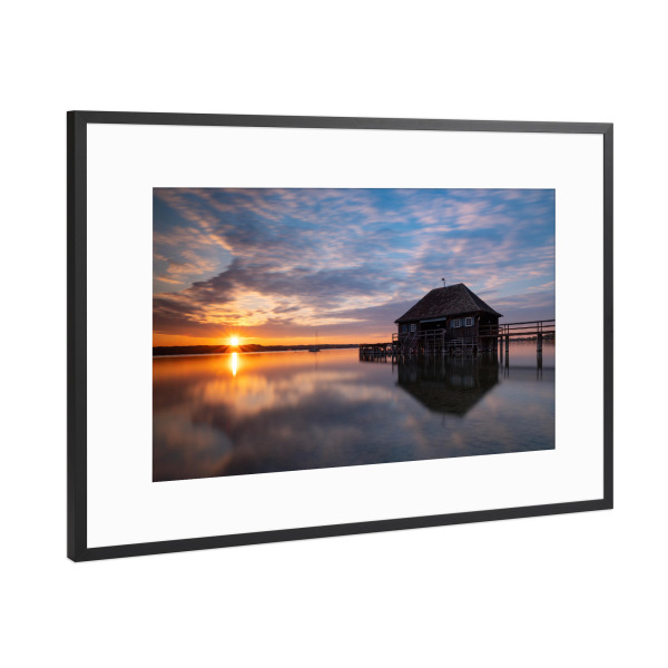 Poster mit Rahmen Schwarz (Metallic) "Sonnenuntergang am Ammersee" artboxONE - Natur,Architektur