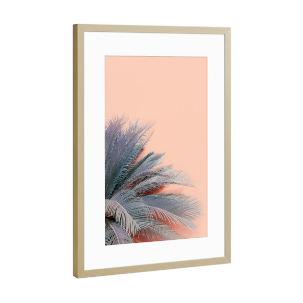 Poster mit Rahmen Gold "Blue Palms on Pink" artboxONE - Natur
