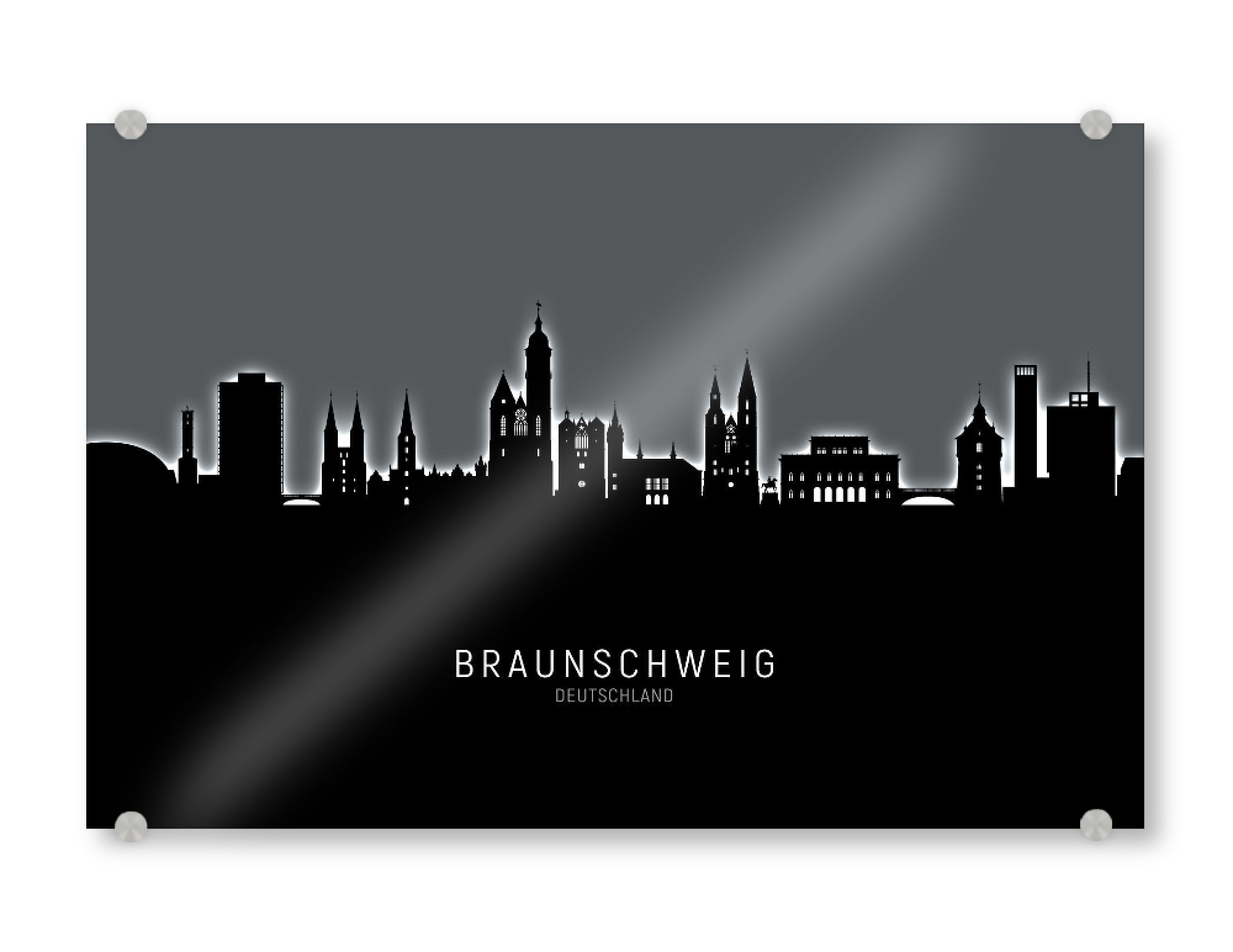 Acrylglasbild "Braunschweig Skyline Glow White" artboxONE - Städte