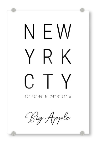 Acrylglasbild "New York City | Big Apple" artboxONE - Städte,Städte / New York,Typografie,Reise,Schwarzweiß