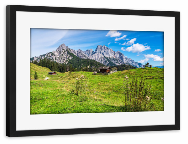 Poster mit Rahmen schwarz "Litzlalm mit Hütte" artboxONE - Natur,Reise,Reise / Länder