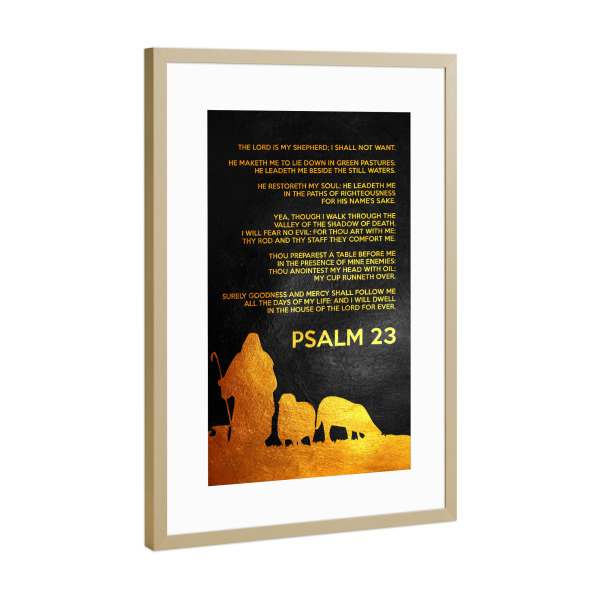 Poster mit Rahmen Gold "Psalm 23:1-6" artboxONE - Typografie,Natur,Tiere,Menschen,Männer