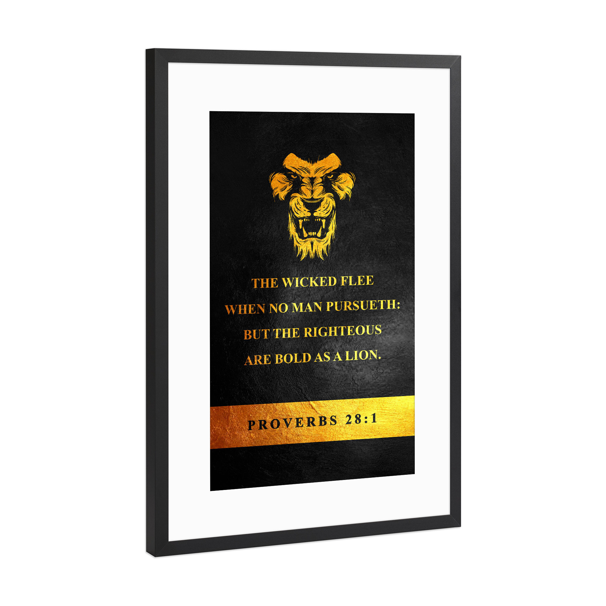 Poster mit Rahmen Schwarz (Metallic) "Proverbs 28:1" artboxONE - Typografie,Tiere