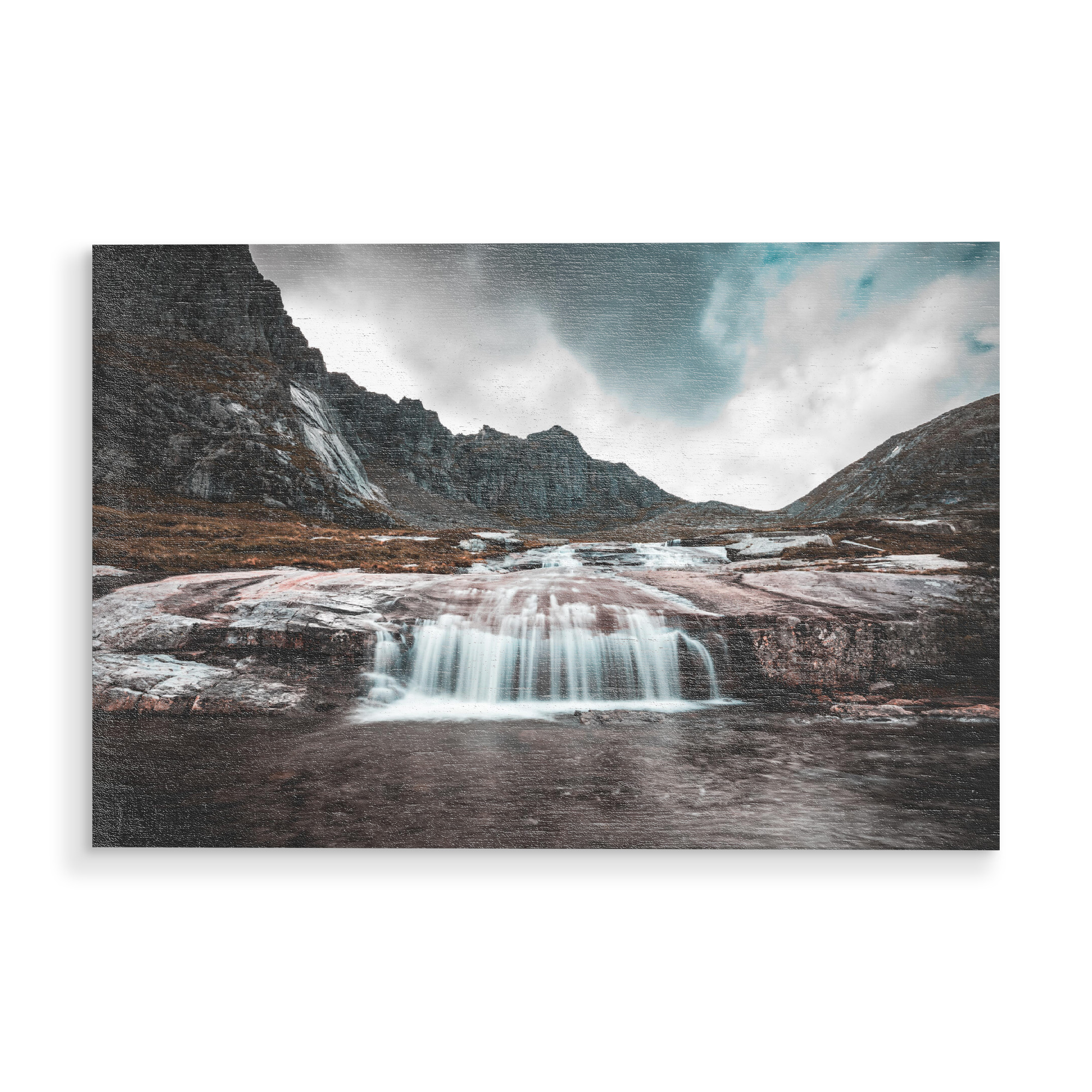 Holzbild "Lofoten Wasserfall" artboxONE - Natur