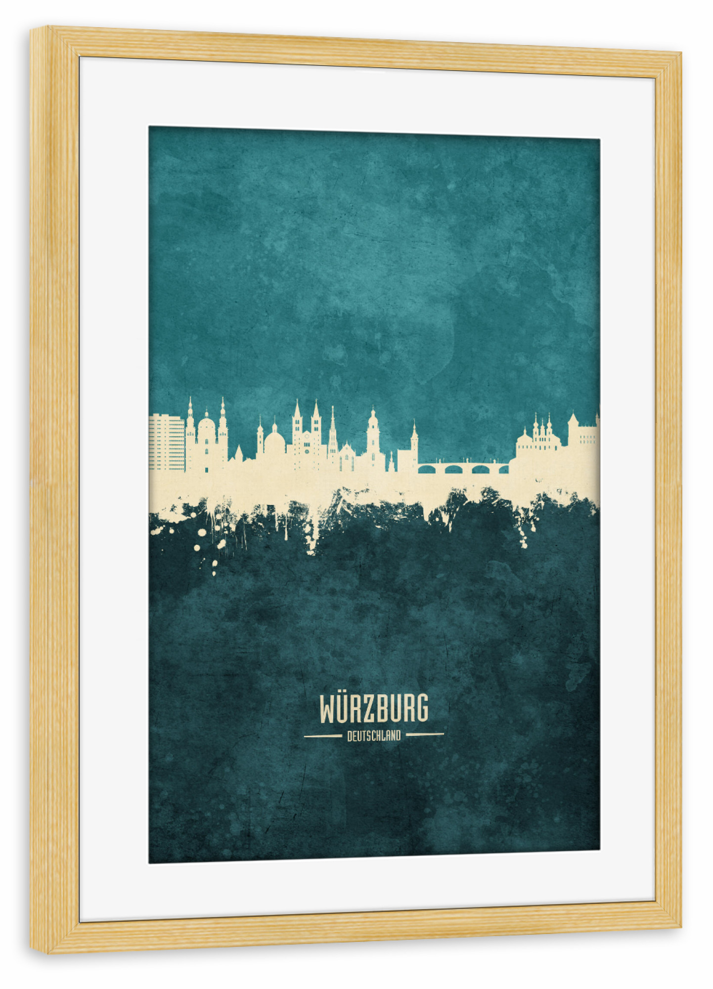 Poster mit Rahmen kiefer "Würzburg Skyline Turquoise" artboxONE - Städte
