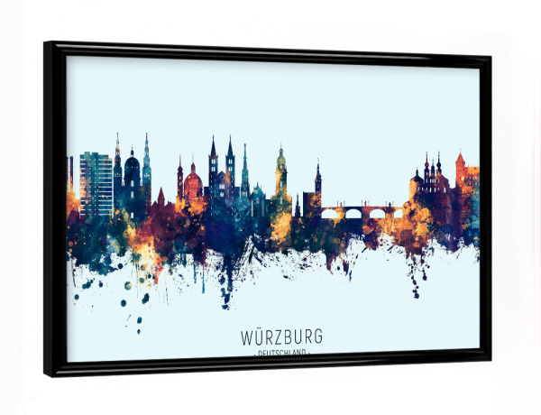 Poster mit schwarzem Rahmen "Würzburg Skyline BlueOrange" artboxONE - Städte