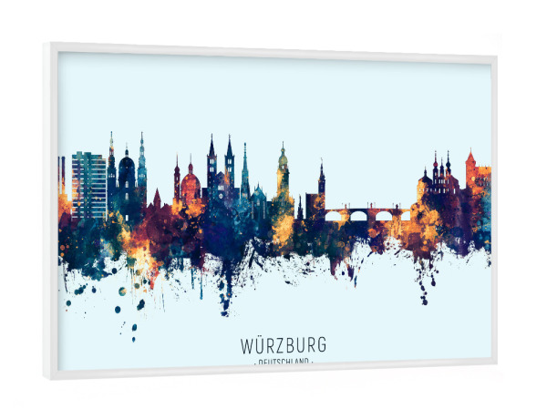 Poster mit weißem Rahmen "Würzburg Skyline BlueOrange" artboxONE - Städte