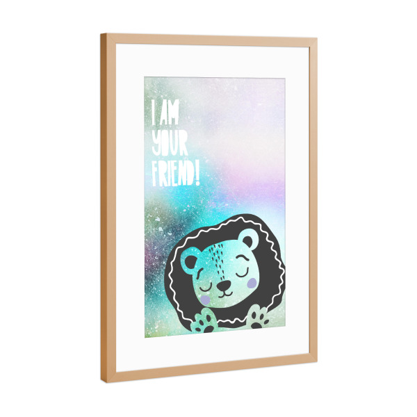 Poster mit Rahmen Kupfer "I am your friend! Löwe" artboxONE - Typografie,Für Kinder,Tiere,Liebe
