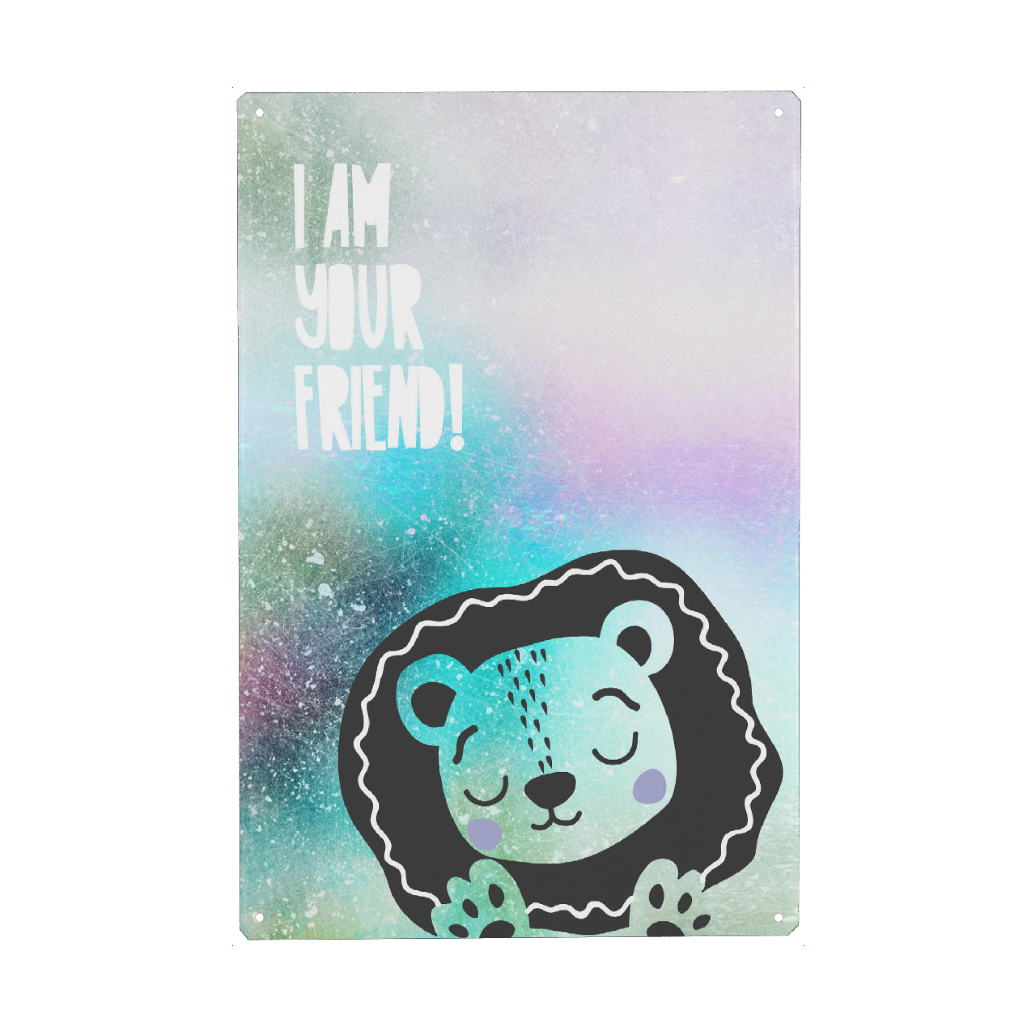 Metall Poster "I am your friend! Löwe" artboxONE - Typografie,Für Kinder,Tiere,Liebe