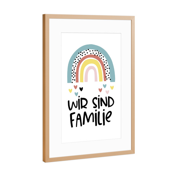 Poster mit Rahmen Kupfer "Wir sind Familie - Regenbogen" artboxONE - Typografie,Für Kinder,Liebe,Für Mama,Festivals