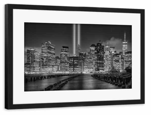 Poster mit Rahmen schwarz "New York City Downtown Panorama" artboxONE - Städte,Städte / New York,Reise,Schwarzweiß