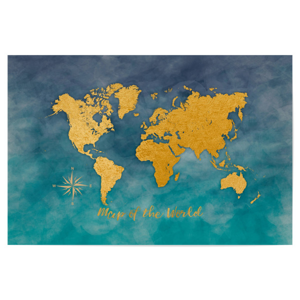 Poster "World map green gold" artboxONE - Reise,Kartografie