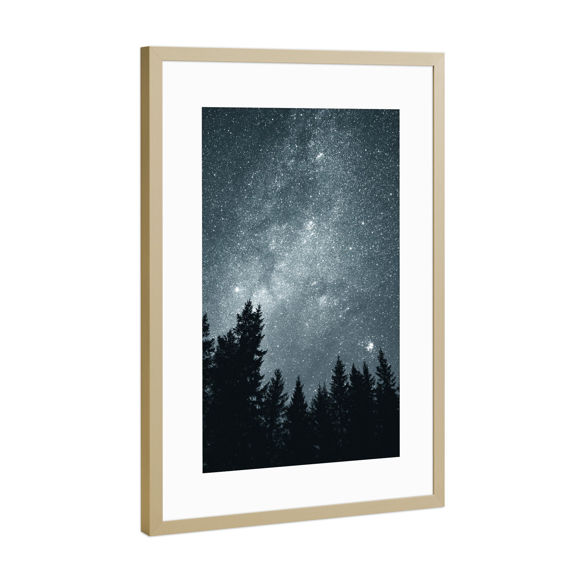 Poster mit Rahmen Gold "Sternenhimmel über den Baumkronen" artboxONE - Natur,Reise,Galaxy