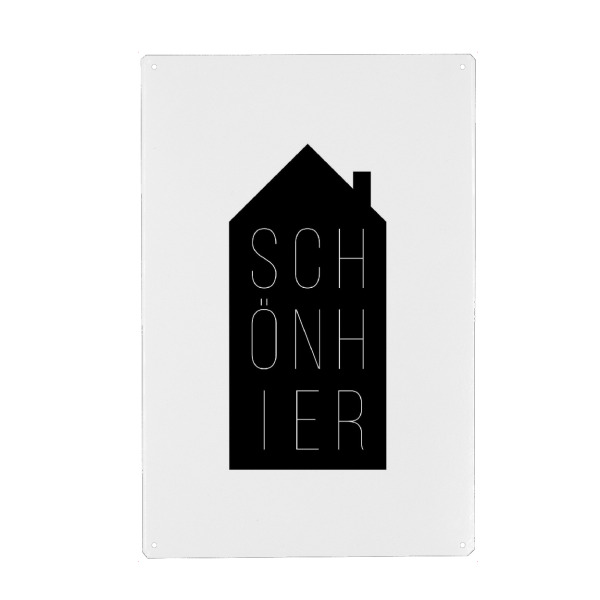 Holzbild "Schön Hier | House Black" artboxONE - Typografie,Schwarzweiß,Liebe,Für Mama,Für Papa