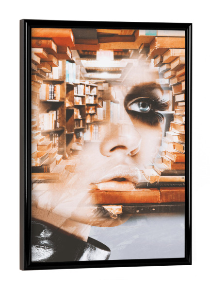 Poster mit schwarzem Rahmen "Girl in the library by Tas" artboxONE - Menschen,Architektur