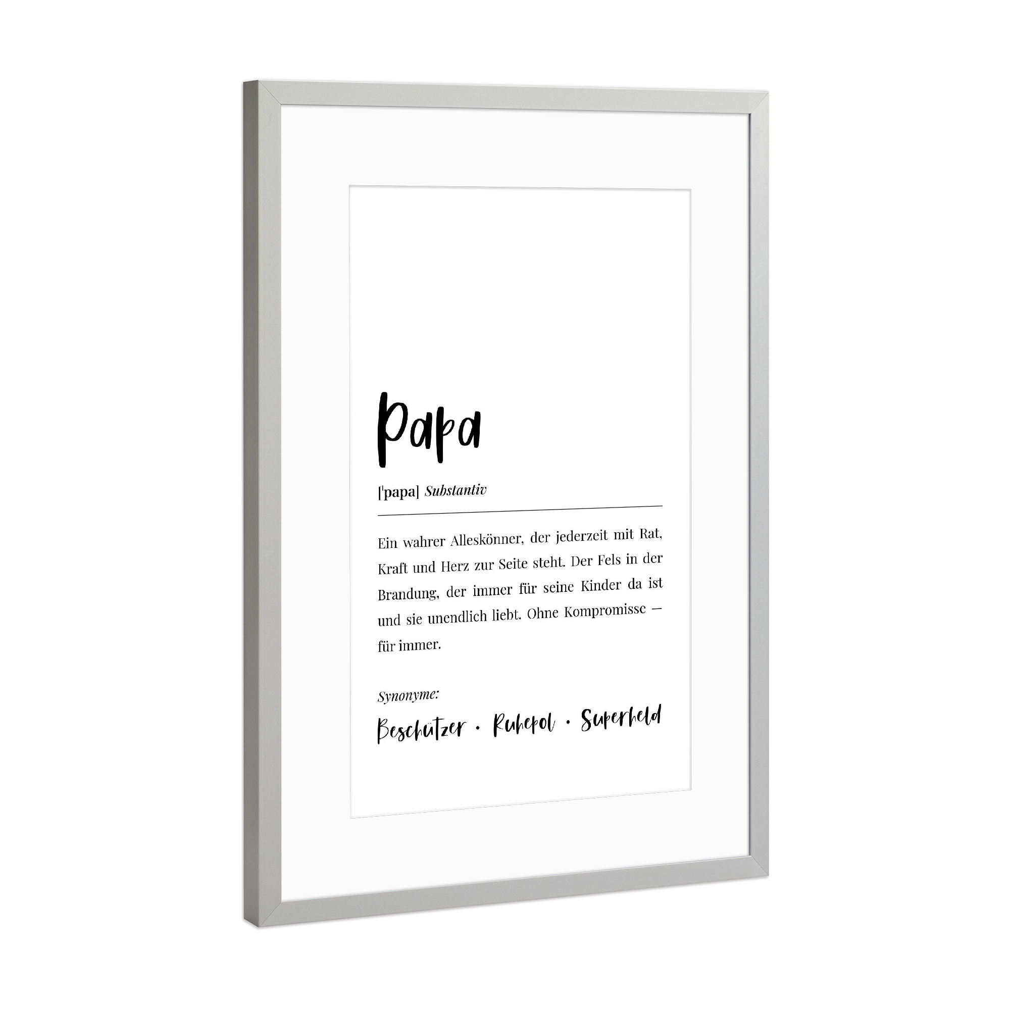 Poster mit Rahmen Silber "Papa Definition Lexikon" artboxONE - Typografie,Menschen,Für Papa,Männer