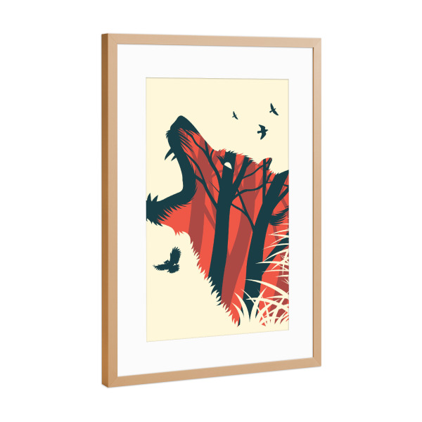 Poster mit Rahmen Kupfer "Orange Forest Wolf" artboxONE - Natur,Tiere,Abstrakt - Owl,Bird,Wolves,Forest,Nature,Wolf,Vögel,Birds,Eule,Natur