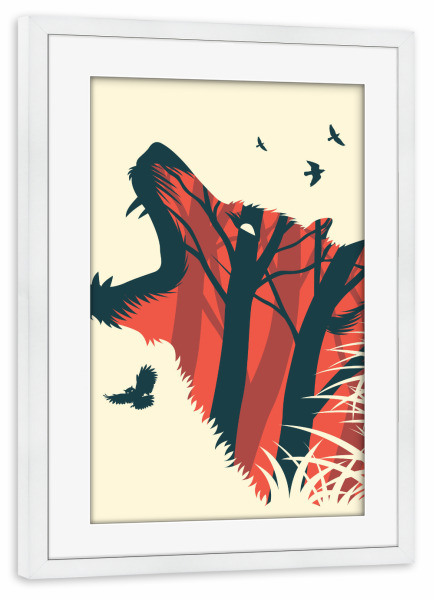 Poster mit Rahmen weiß "Orange Forest Wolf" artboxONE - Natur,Tiere,Abstrakt - Owl,Bird,Wolves,Forest,Nature,Wolf,Vögel,Birds,Eule,Natur