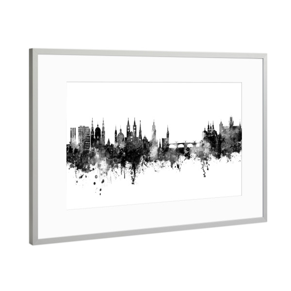 Poster mit Rahmen Silber "Würzburg Germany Skyline Black" artboxONE - Städte,Schwarzweiß
