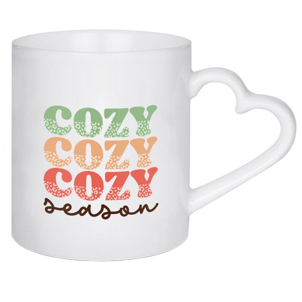 Herztasse "Cozy Christmas Season" artboxONE - Typografie,Weihnachten - Cozy,Season,Gemütliche,Zeit,Weihnachten,Bunt,Typo,Typografie
