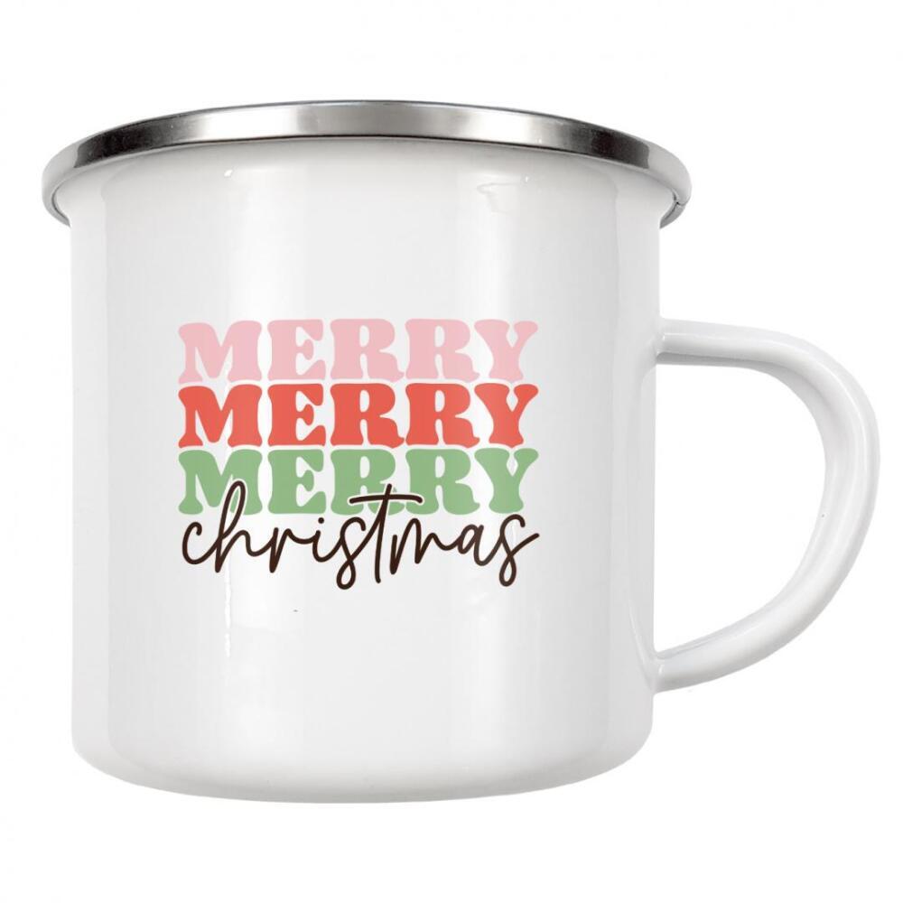 Emaille Tasse "Merry Merry Christmas" artboxONE - Typografie,Weihnachten - Frohe,Weihnachten,Bunt,Merry,Christmas,Typo,Typografie