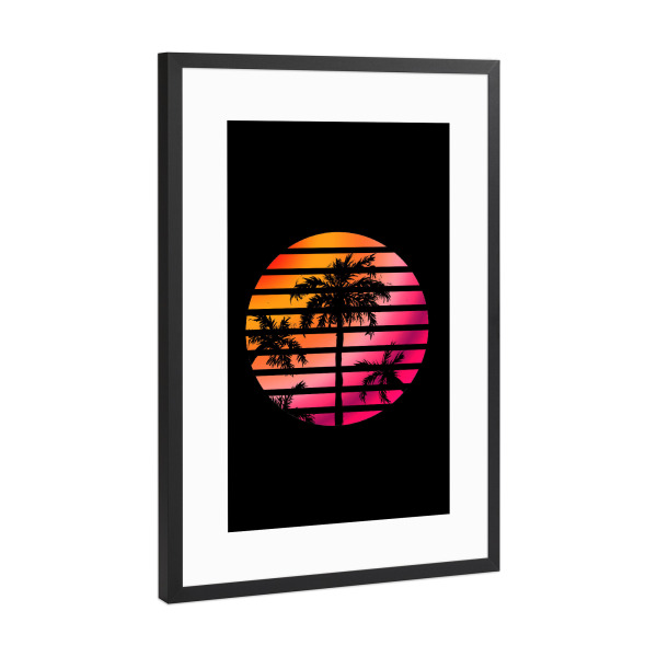 Poster mit Rahmen Schwarz (Metallic) "Palm Trees Sunset Circle" artboxONE - Natur