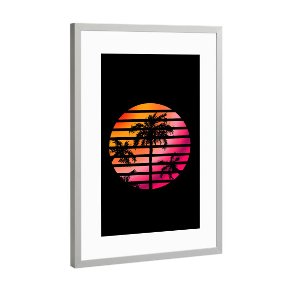 Poster mit Rahmen Silber "Palm Trees Sunset Circle" artboxONE - Natur