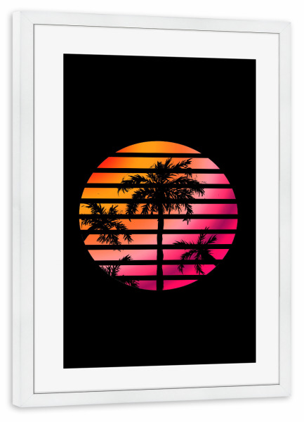 Poster mit Rahmen weiß "Palm Trees Sunset Circle" artboxONE - Natur