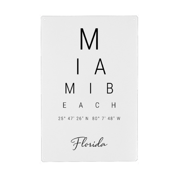 Metall Poster "Miami Beach | Florida" artboxONE - Städte,Typografie,Schwarzweiß,Reise / Strand und Meer
