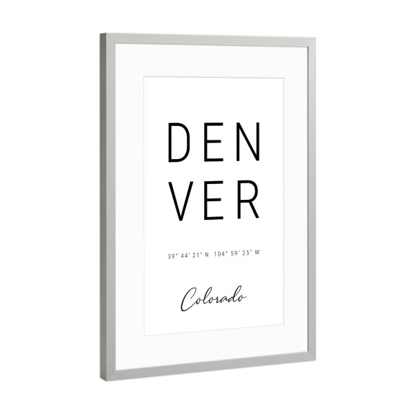 Poster mit Rahmen Silber "Denver | Colorado" artboxONE - Städte,Typografie,Reise,Schwarzweiß,Städte / Weitere