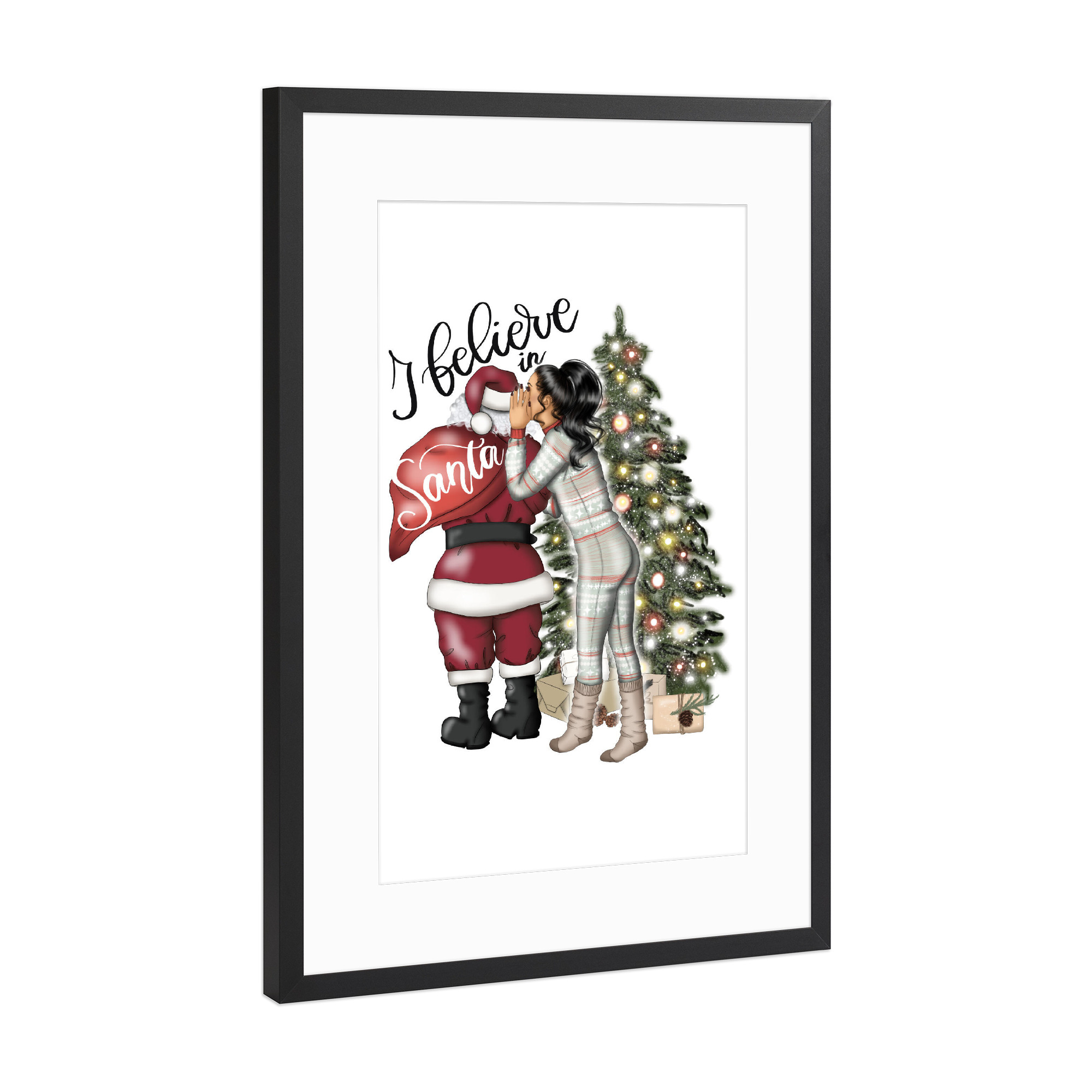Poster mit Rahmen Schwarz (Metallic) "Girl and Santa" artboxONE - Menschen,Liebe,Weihnachten