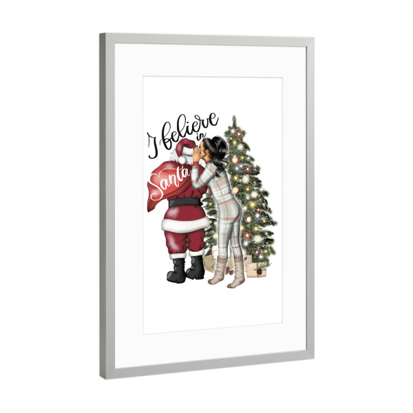 Poster mit Rahmen Silber "Girl and Santa" artboxONE - Menschen,Liebe,Weihnachten