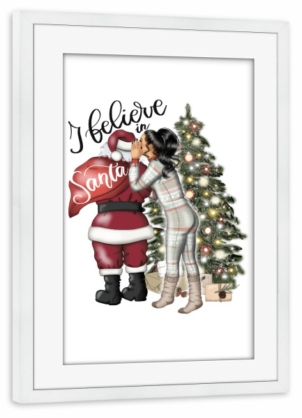 Poster mit Rahmen weiß "Girl and Santa" artboxONE - Menschen,Liebe,Weihnachten